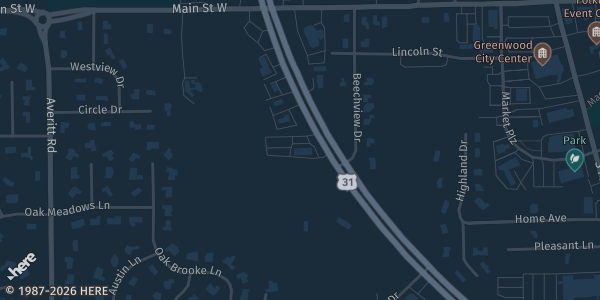 Map showing American Legion Post 252 in Greenwood, IN.