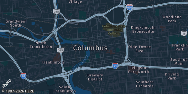 Map of Columbus, OH. The exact address of Southway American Legion Post 144 is not known, so the map shows the area rather than a specific building.