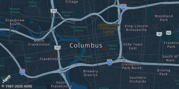 Map of Columbus, OH. The exact address of Southway American Legion Post 144 is not known, so the map shows the area rather than a specific building.