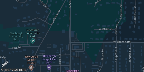 Map showing American Legion Kapperman Post #44 in Newburgh, IN.