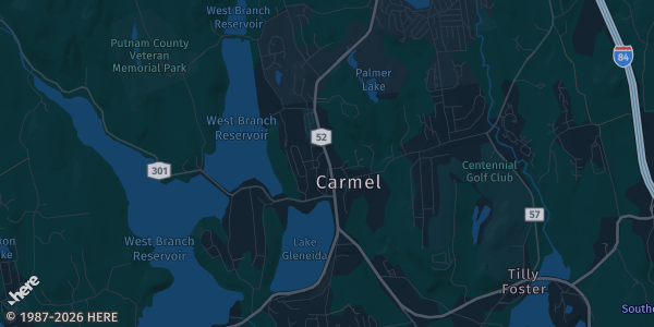 Map of Carmel Hamlet, NY. The exact address of Knights of Columbus of Carmel is not known, so the map shows the area rather than a specific building.