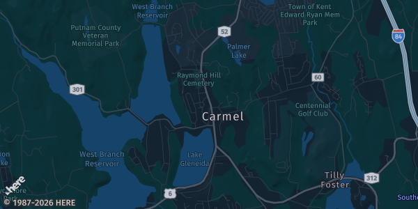 Map of Carmel Hamlet, NY. The exact address of Knights of Columbus of Carmel is not known, so the map shows the area rather than a specific building.