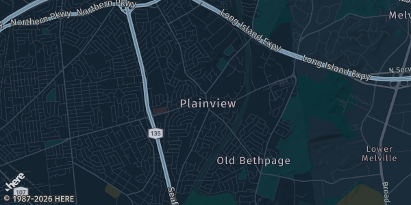 Map of Plainview, NY. The exact address of Plainview Holiday Inn is not known, so the map shows the area rather than a specific building.