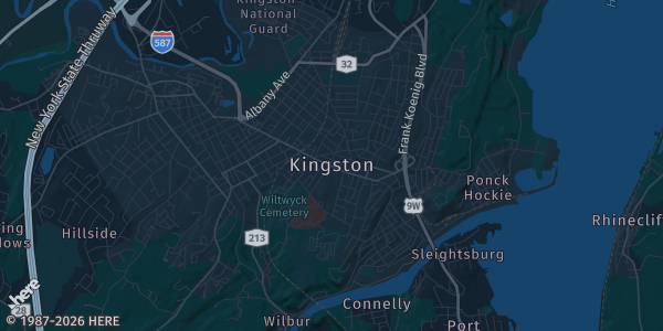 Map of Kingston, NY. The exact address of VFW Post 1386 is not known, so the map shows the area rather than a specific building.