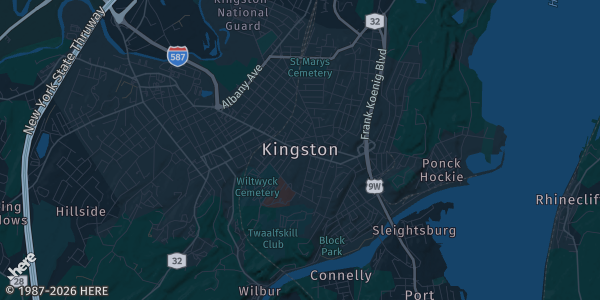 Map of Kingston, NY. The exact address of VFW Post 1386 is not known, so the map shows the area rather than a specific building.