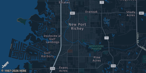 Map of New Port Richey, FL. The exact address of Quality Inn & Suites is not known, so the map shows the area rather than a specific building.