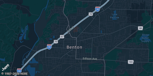 Map of Benton, AR. The exact address of Benton Event Center is not known, so the map shows the area rather than a specific building.