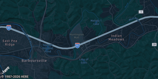 Map of Huntington, WV. The exact address of Sports Card & Pokémon/TCG Show is not known, so the map shows the area rather than a specific building.