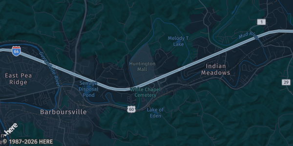 Map of Huntington, WV. The exact address of Sports Card & Pokémon/TCG Show is not known, so the map shows the area rather than a specific building.