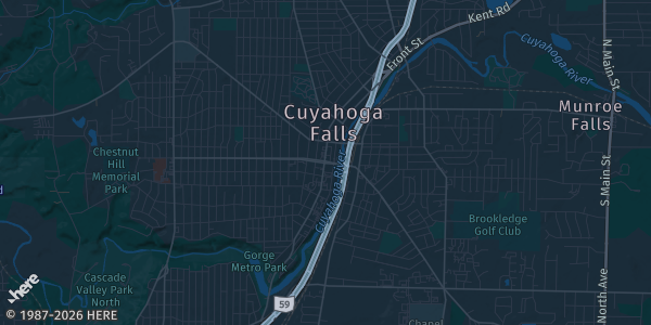 Map of Cuyahoga Falls, OH. The exact address of Emidio & Sons Expo Center is not known, so the map shows the area rather than a specific building.
