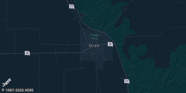 Map of Oran, MO. The exact address of Knights of Columbus is not known, so the map shows the area rather than a specific building.