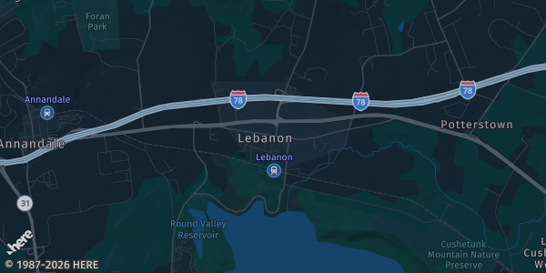 Map of Lebanon, NJ. The exact address of RC Collectibles is not known, so the map shows the area rather than a specific building.