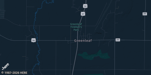 Map of Greenleaf, WI. The exact address of Tipsy Missy's Bar & Grill is not known, so the map shows the area rather than a specific building.