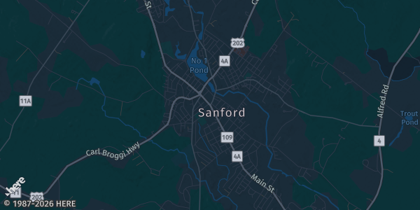 Map of Sanford, ME. The exact address of Sports Card Show is not known, so the map shows the area rather than a specific building.
