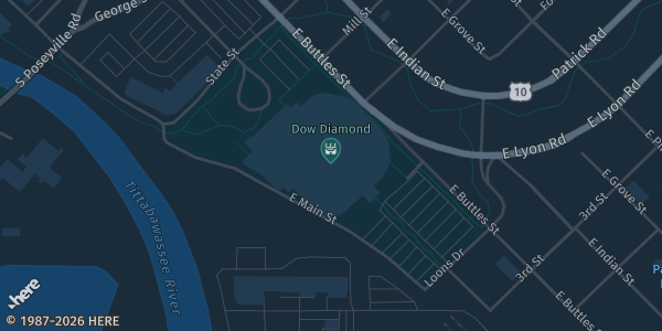 Map showing Dow Diamond in Midland, MI.