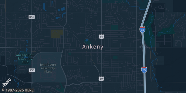 Map of Ankeny, IA. The exact address of Courtyard Inn by Marriott is not known, so the map shows the area rather than a specific building.