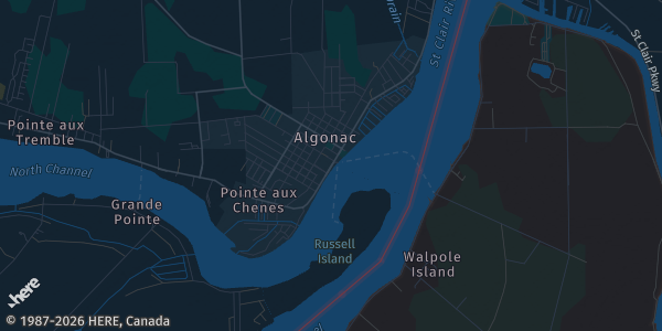 Map of Algonac, MI. The exact address of VFW Post 3901 is not known, so the map shows the area rather than a specific building.