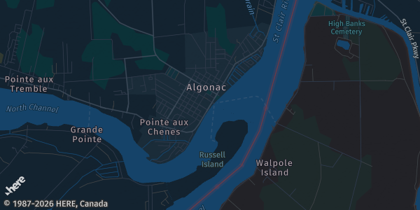 Map of Algonac, MI. The exact address of VFW Post 3901 is not known, so the map shows the area rather than a specific building.