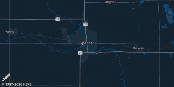 Map of Spencer, IA. The exact address of this venue is not known, so the map shows the area rather than a specific building.