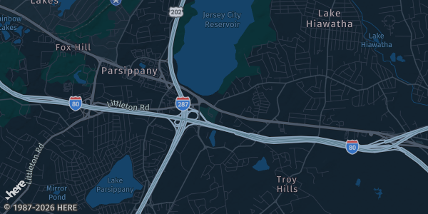 Map of Parsippany, NJ. The exact address of Parsippany Pal is not known, so the map shows the area rather than a specific building.