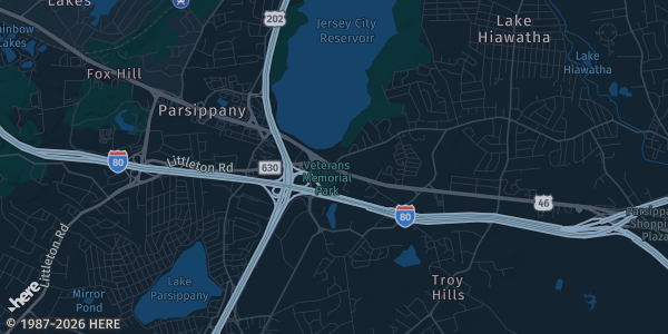 Map of Parsippany, NJ. The exact address of Parsippany Pal is not known, so the map shows the area rather than a specific building.