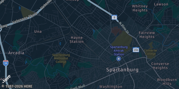 Map of Spartanburg, SC. The exact address of Piedmont Interstate Fairgrounds is not known, so the map shows the area rather than a specific building.