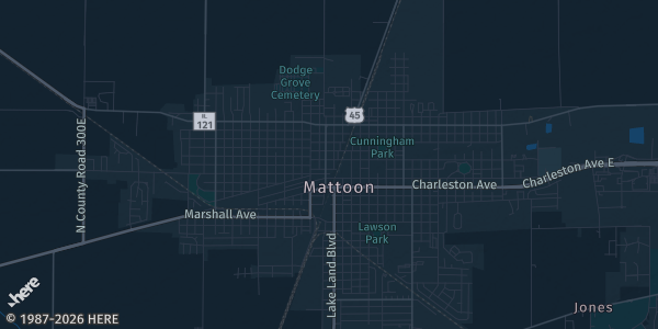 Map of Mattoon, IL. The exact address of Cross County Mall is not known, so the map shows the area rather than a specific building.
