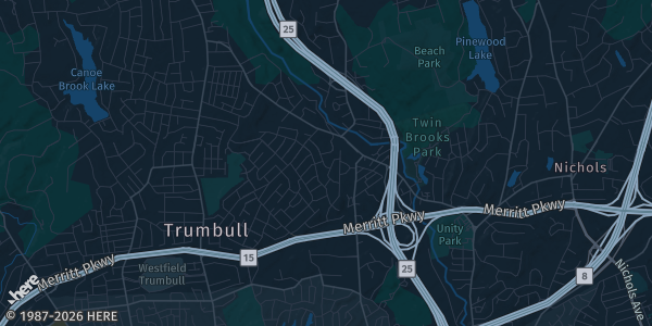 Map of Trumbull, CT. The exact address of Trinity Episcopal Church is not known, so the map shows the area rather than a specific building.