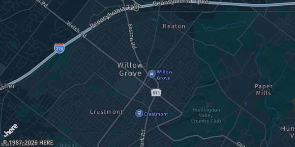 Map of Willow Grove, PA. The exact address of Willow Grove Park Mall is not known, so the map shows the area rather than a specific building.