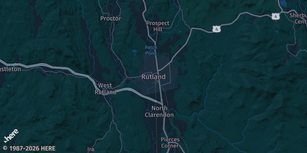 Map of Rutland, VT. The exact address of Moose Lodge 1122 is not known, so the map shows the area rather than a specific building.