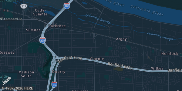 Map of Portland, OR. The exact address of Parkrose High School is not known, so the map shows the area rather than a specific building.