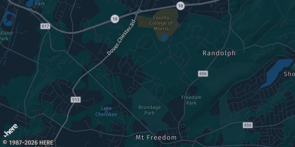 Map of Randolph, NJ. The exact address of All In One Collectibles is not known, so the map shows the area rather than a specific building.