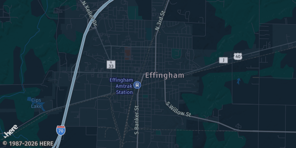 Map of Effingham, IL. The exact address of Effingham Event Center is not known, so the map shows the area rather than a specific building.