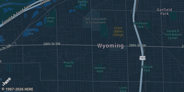 Map of Wyoming, MI. The exact address of Rogers Plaza Town Center is not known, so the map shows the area rather than a specific building.