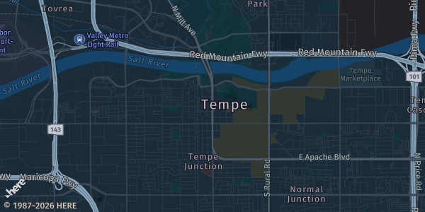 Map of Tempe, AZ. The exact address of University Presbyterian Church is not known, so the map shows the area rather than a specific building.
