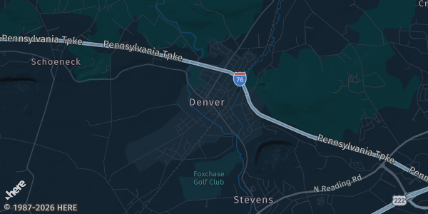 Map of Denver, PA. The exact address of Comfort Inn Lancaster County North is not known, so the map shows the area rather than a specific building.