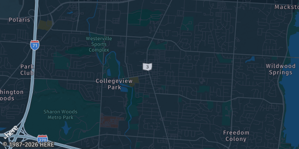 Map of Westerville, OH. The exact address of Grizzly Bird Brewing Company is not known, so the map shows the area rather than a specific building.