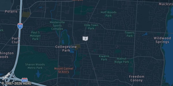 Map of Westerville, OH. The exact address of Grizzly Bird Brewing Company is not known, so the map shows the area rather than a specific building.