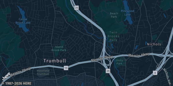 Map of Trumbull, CT. The exact address of Trinity Episcopal Church is not known, so the map shows the area rather than a specific building.