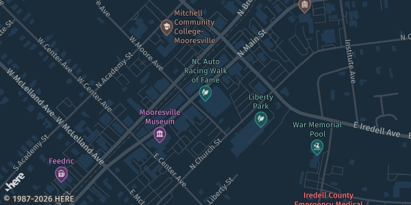 Map showing Charles Mack Citizen Center in Mooresville, NC.