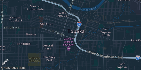 Map of Topeka, KS. The exact address of West Ridge Mall is not known, so the map shows the area rather than a specific building.