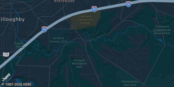 Map of Kirtland, OH. The exact address of Kirtland Community Center is not known, so the map shows the area rather than a specific building.