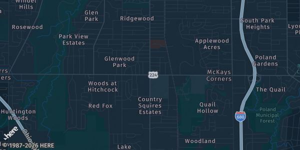 Map of Boardman, OH. The exact address of Souhern Park Mall is not known, so the map shows the area rather than a specific building.