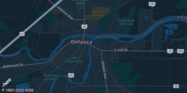 Map of Defiance, OH. The exact address of Northtowne Mall is not known, so the map shows the area rather than a specific building.
