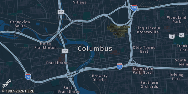 Map of Columbus, OH. The exact address of Ross County Fairgrounds Multi-purpose Building is not known, so the map shows the area rather than a specific building.