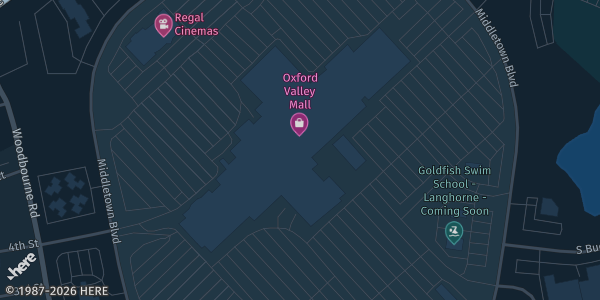 Map showing Oxford Valley Mall in Langhorne, PA.