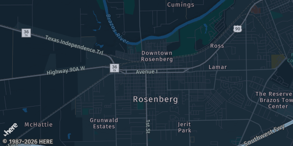 Map of Rosenberg, TX. The exact address of Fort Bend County Epicenter is not known, so the map shows the area rather than a specific building.