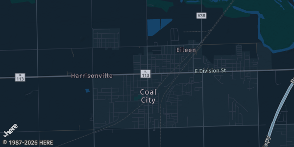 Map of Coal City, IL. The exact address of Berst Center is not known, so the map shows the area rather than a specific building.