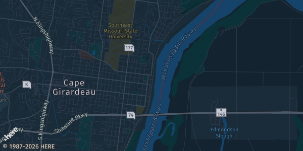 Map of Cape Girardeau, MO. The exact address of Osage Centre is not known, so the map shows the area rather than a specific building.