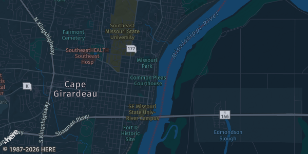 Map of Cape Girardeau, MO. The exact address of Osage Centre is not known, so the map shows the area rather than a specific building.